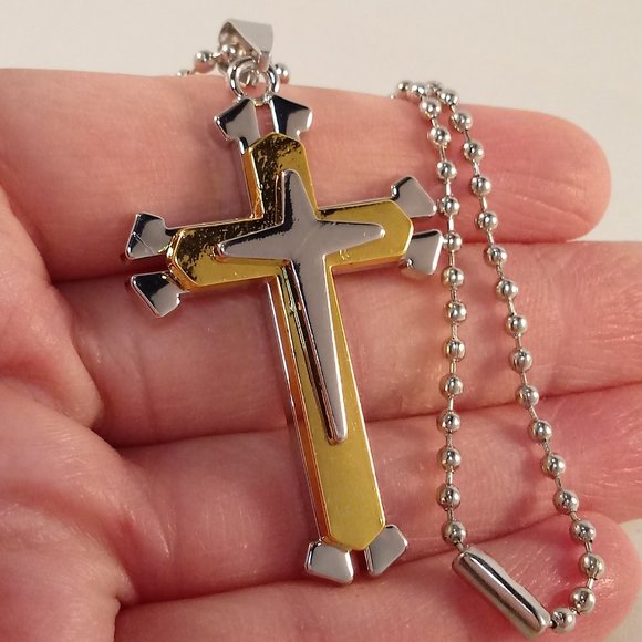 Sterling Silver Cross Pendant with Gold Chain | Rocker Jewelry